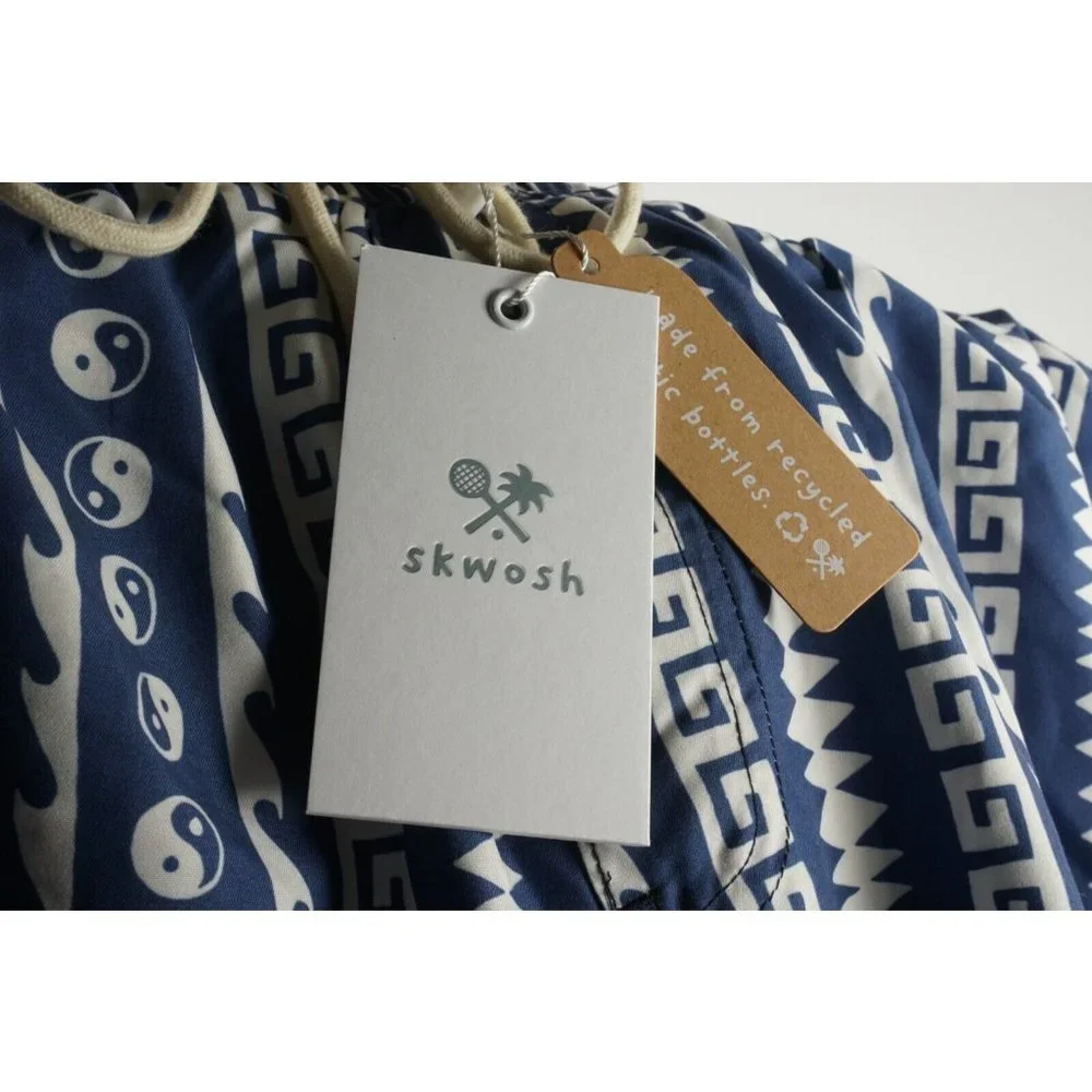 New Skwosh Pablo Pinstripe Men's XL Blue‎ White Mesh Lined Swim Trunks Shorts